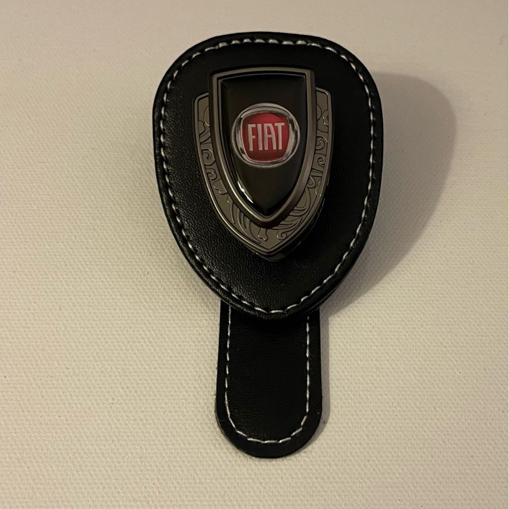 Fiat Sunglass Holder for Car with Logo Black PU Leather NWT